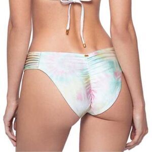 PQSwim Isla Ruched Tie Dye Swim Bikini Bottom Size Large NWT $78 Scrunch Butt